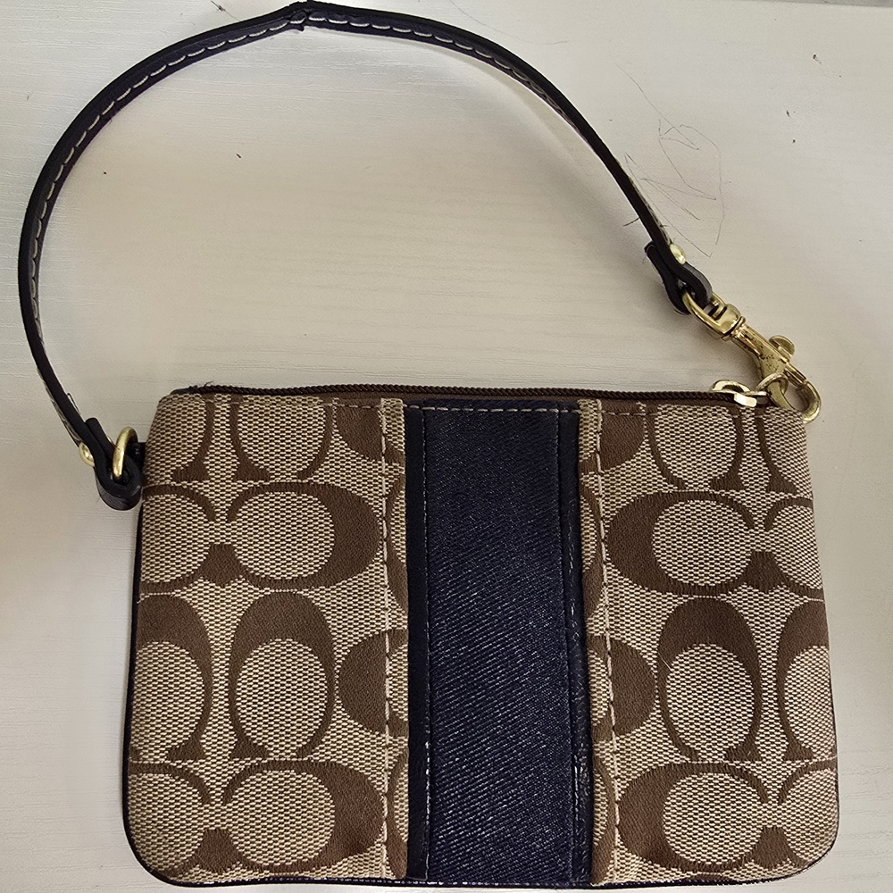 Coach Brown and Navy Signature Wristlet